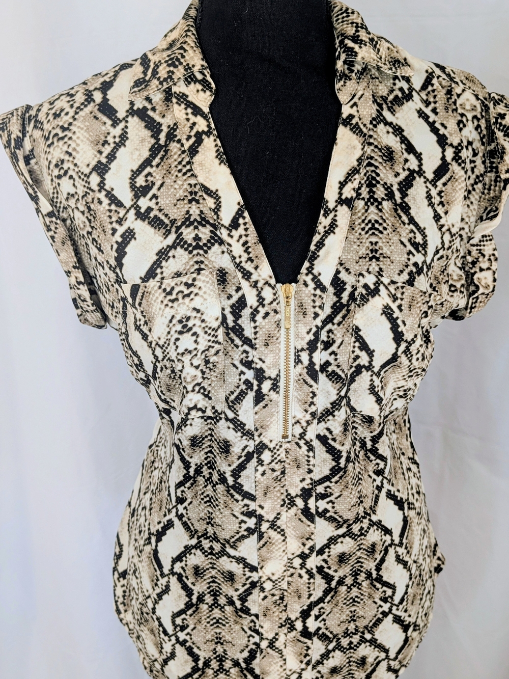 Express Snake Print Zip Front Blouse XS Sleeveless Neutral Top